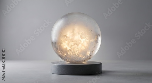 Glowing Glass Sphere on Minimal Pedestal with Warm Golden Light