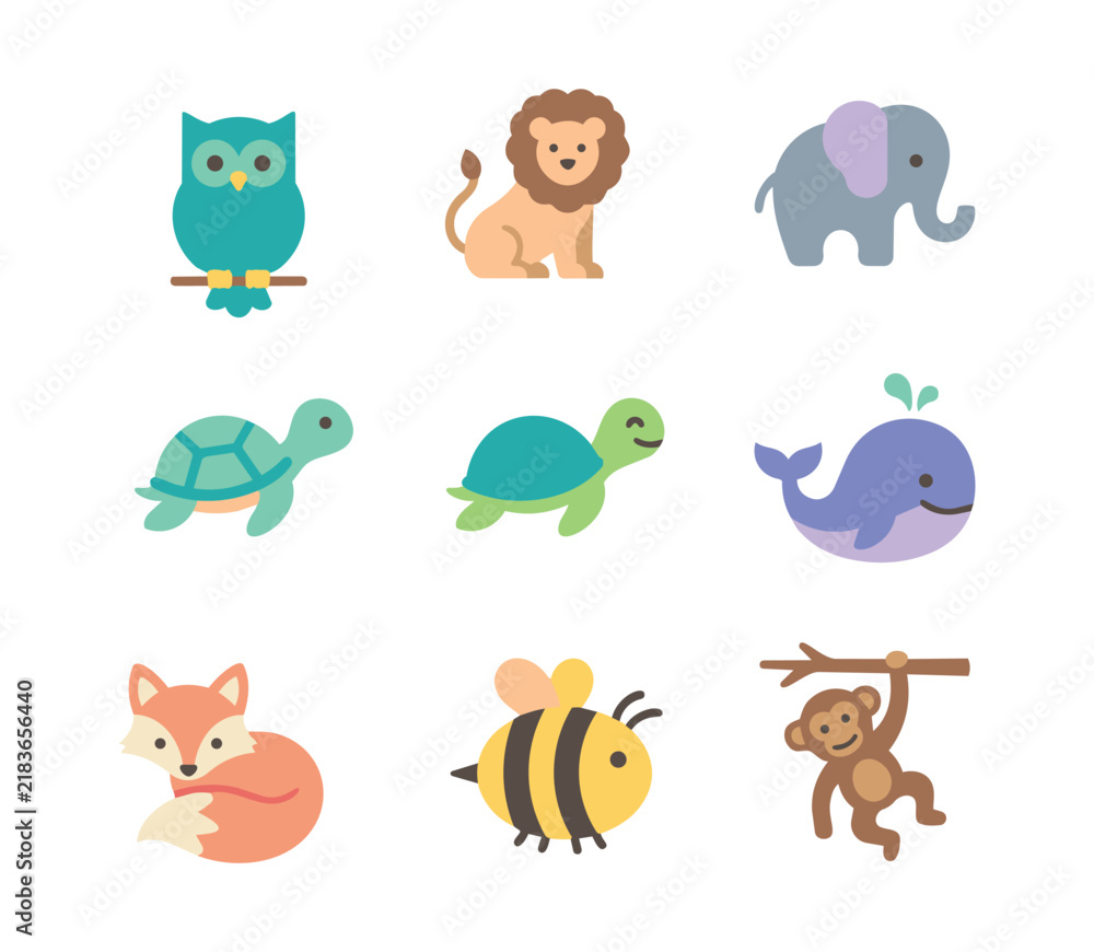 Obraz premium Cute Animal Filled Flat Icons Set for World Animal Day
