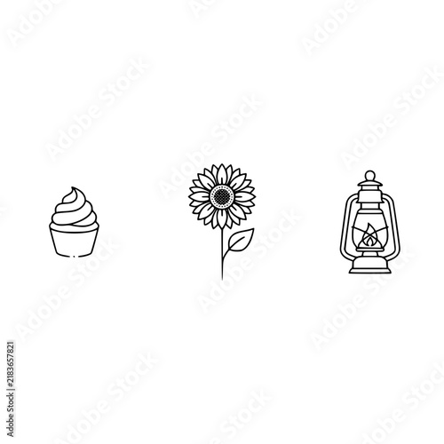A warm and nostalgic illustration featuring a delicious cupcake, a vibrant sunflower, and a glowing lantern, embodying joy, nostalgia, and warmth in one beautiful scene.