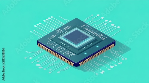 Obraz na płótnie AI chip technical illustration, artificial intelligence processor for tech promotion and technical presentation