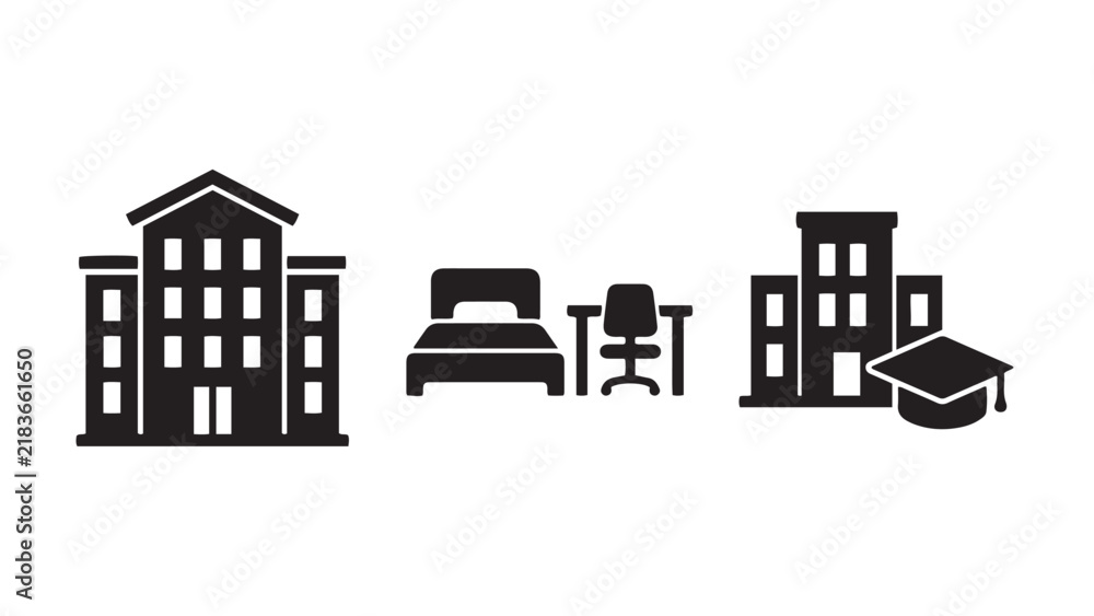 Obraz premium Modern Architectural Building and Room Interior Furniture Icons