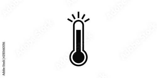Hot temperature thermometer icon with heat rays showing high degree.
