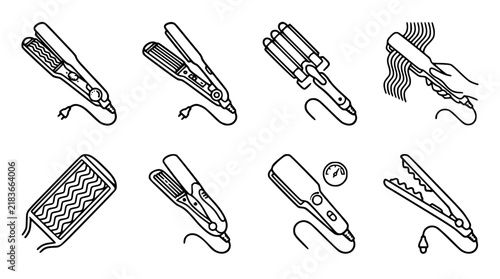 Bild auf Leinwand Beauty Salon Hair Crimper and Waver Icons Set