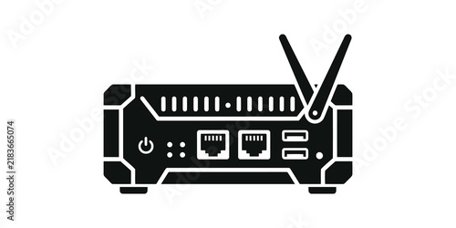 Obraz na płótnie Network router wireless device black flat icon for internet connectivity data.