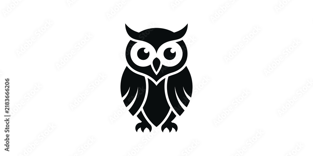 Obraz premium Black owl silhouette design is perfect for halloween logos and icons.
