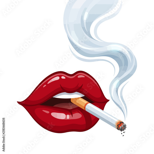 Glamour Lips Smoking Cigarette Smoke Red Lipstick Sensual Kiss