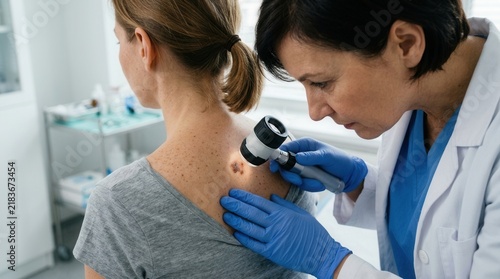 Dermatologist Examining Patient's Skin Moles With Dermatoscope
