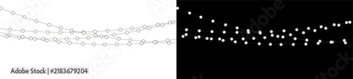 фотографія Multiple strings of glowing white lights are suspended against a black background