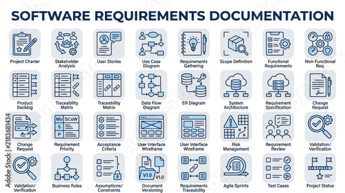 Software Requirements Documentation Icons - Project Management & Development Tools