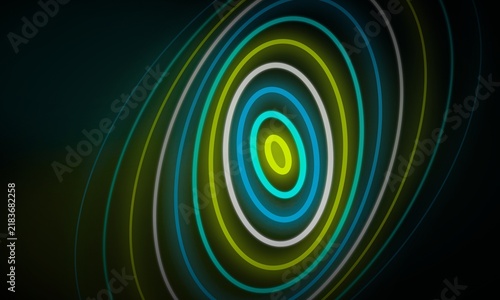 фотографія Abstract neon spiral background, glowing blue and yellow concentric circles, fut
