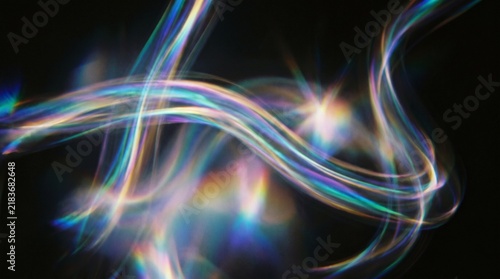 Iridescent Light Streaks Swirling on Black Background for Digital Design Overlays
