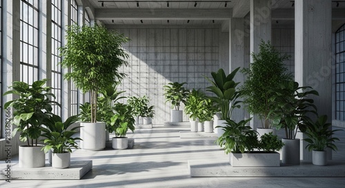 Indoor Green Oasis With Lush Plants In Modern Architectural Space