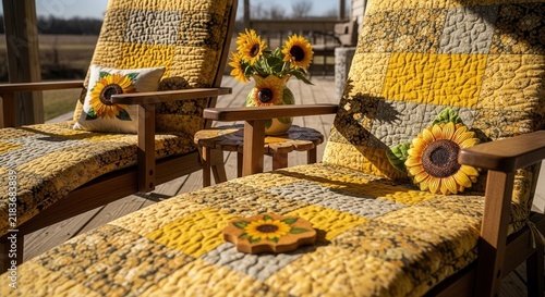 Inviting Sunflower Themed Patio Loungers Create Cozy Outdoor Retreat