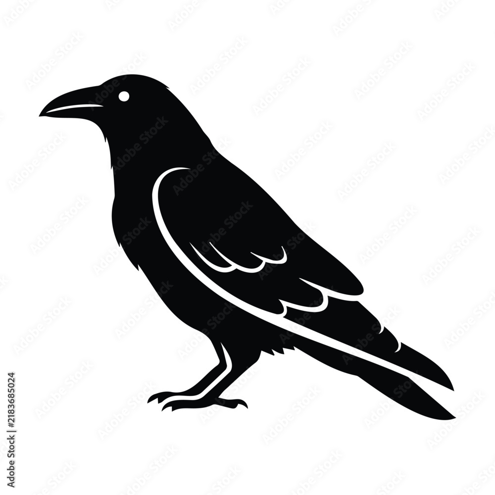 Fototapeta premium Crow silhouette vector illustration in standing pose for wildlife and nature graphic design.