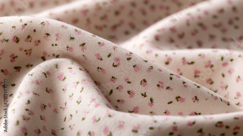 Calico fabric with small floral print texture in soft folds  