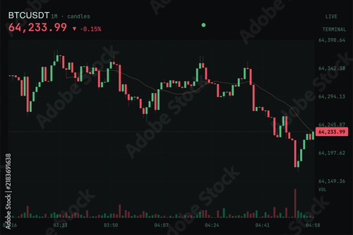 Bitcoin BTCUSD Candlestick Trading Chart Showing Cryptocurrency Market Price Decline