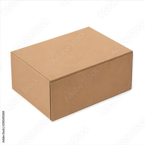 Closed brown cardboard shipping box isolated on white background, perfect for packaging mockups.