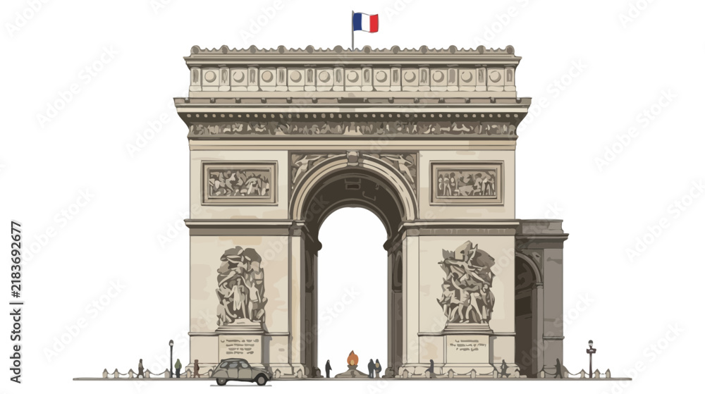 Obraz premium Arc de Triomphe, Paris Landmark, French National Symbol, Isolated