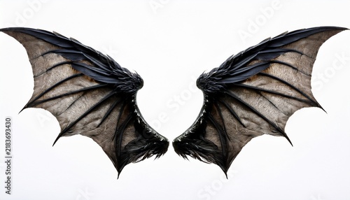 a high quality stock photograph of a single demon wings seperated from each other isolated on a white background