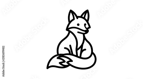 Minimalist Line Art Illustration of a Sitting Fox 1.