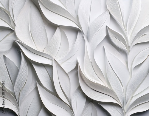 seamless white geometric leaves 3d tiles texture background banner panorama isolated on white background copy space for text