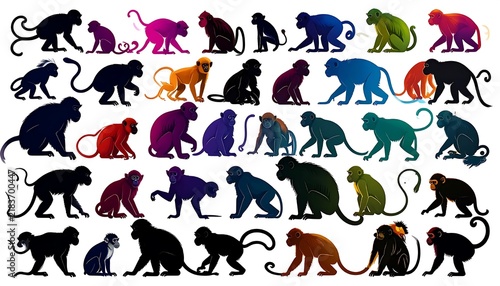 Colorful Monkeys Silhouettes Artistic Collection.