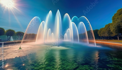 water fountain sprays a visual display of six distinct water fountain spray patterns including smooth dome wave curtain misty cloud sharp conical jet radial stream and turbulent foam spray