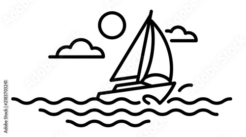 Minimalist Line Art of a Sailboat on the Ocean Under the Sun.