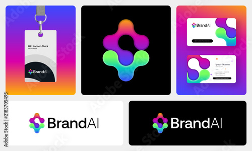 Modern Futuristic SaaS Technology Logo Design Featuring Colorful Gradient Symbols and Digital Innovation  Brand Identity.
