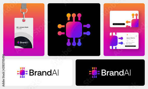 Modern Futuristic SaaS Technology Logo Design Featuring Colorful Gradient Symbols and Digital Innovation  Brand Identity.
