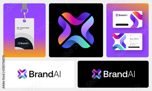 Modern Futuristic SaaS Technology Logo Design Featuring Colorful Gradient Symbols and Digital Innovation  Brand Identity.