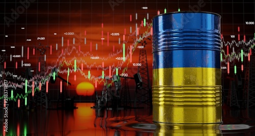 Ukraine - oil barrel price concept - 3D illustration