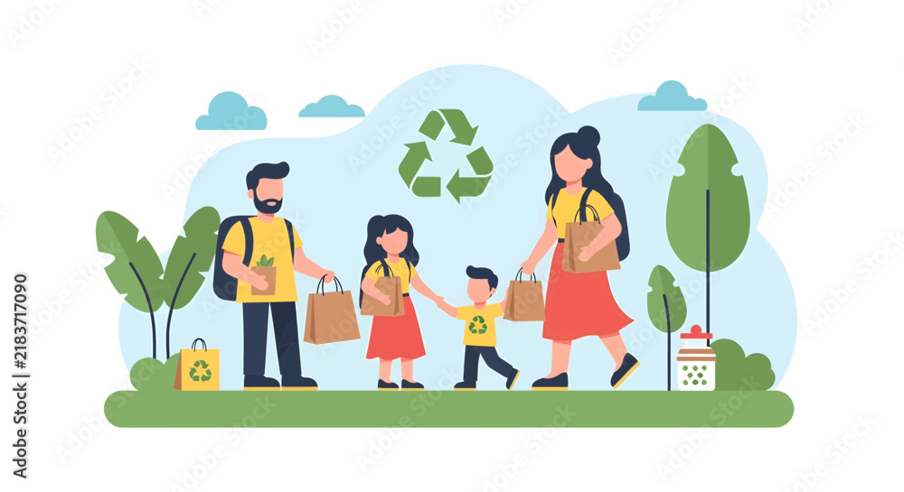Fototapeta premium Family Promoting Eco Friendly Living With Recycling