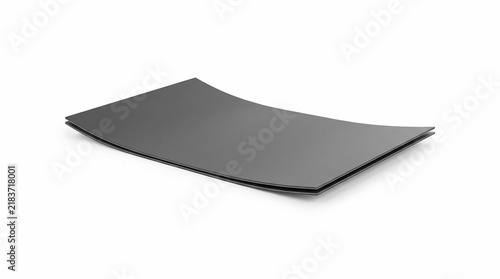 Stack of two smooth matte black rectangular foam boards positioned horizontally isolated on a clean white studio background surface area