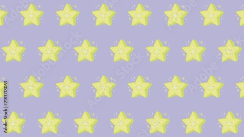 Seamless loop starfruit slice pattern background with cute tropical fruit design