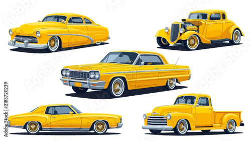 Vintage Yellow Classic Cars Isolated Cut Out Transparent Background