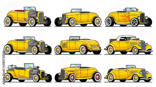 Vintage Yellow Hot Rods Collection - Isolated Vector Illustrations