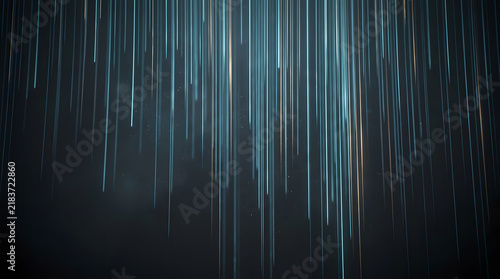 Abstract digital rain background with glowing light filaments and vertical motion streaks.