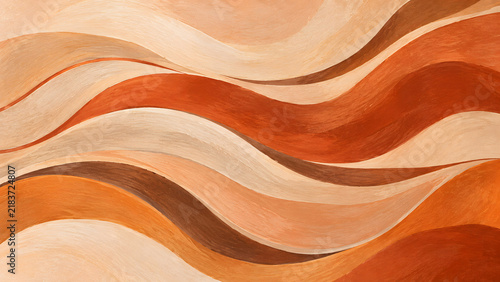 Abstract flowing bands in warm earth tones including beige, tan, terracotta and rust forming smooth wavy shapes
