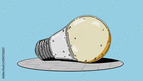 LED Light Bulb Lying Down with Shadow Illustration on Blue Background