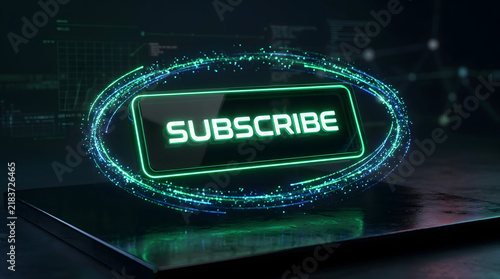 Glowing Subscribe Button with Digital Neon Ring Effect