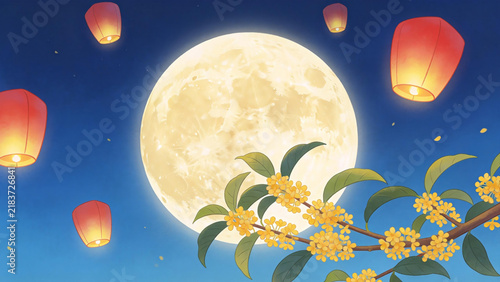 Moonlit Night with Osmanthus and Lanterns