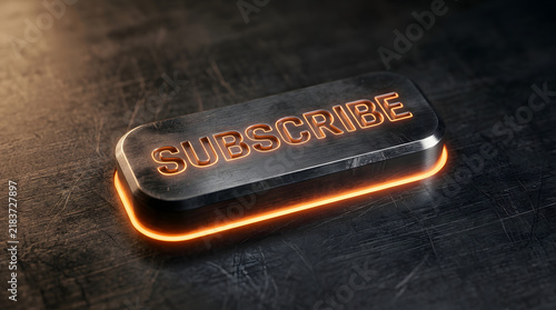 Metallic Subscribe Button with Glowing Orange Neon Light Effect