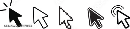 Black mouse cursor arrow icons set for modern web interface design