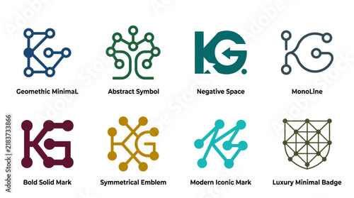 Modern KG letter mark and digital circuit logo set.