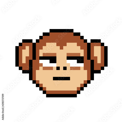 Canvas Print A monkey emoticon in pixel art style looking bored.