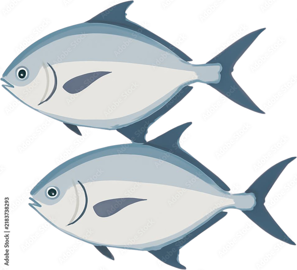 Fototapeta premium Flat Vector Illustration of Fresh Pomfret Fish Isolated