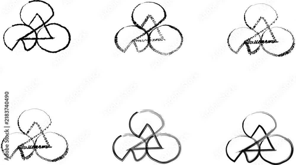 Obraz premium Abstract geometric triangle and circle overlapping line art icon set isolated on white background vector illustration collection for modern logo design
