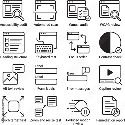 Website Accessibility Audit and WCAG Remediation Labeled Line Icon Collection