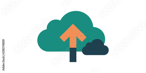 Obraz na płótnie Cloud data upload icon with orange arrow flat vector illustration.